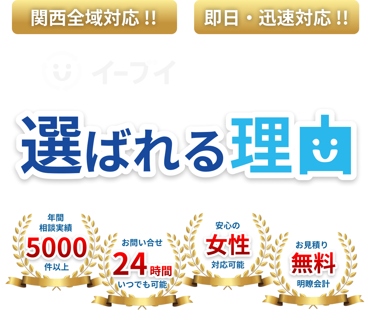 関西全域対応即日・迅速対応。イーブイの不用品回収で快適生活。急な引越しや、突然の片付けニーズにも即対応。整理整頓はプロの手で、一気に暮らしを変える。地域密着とスピードが強み。関西一円、必要な時にすぐサポート。『遠いから無理かな…』と諦めず、ぜひ一度ご相談ください！