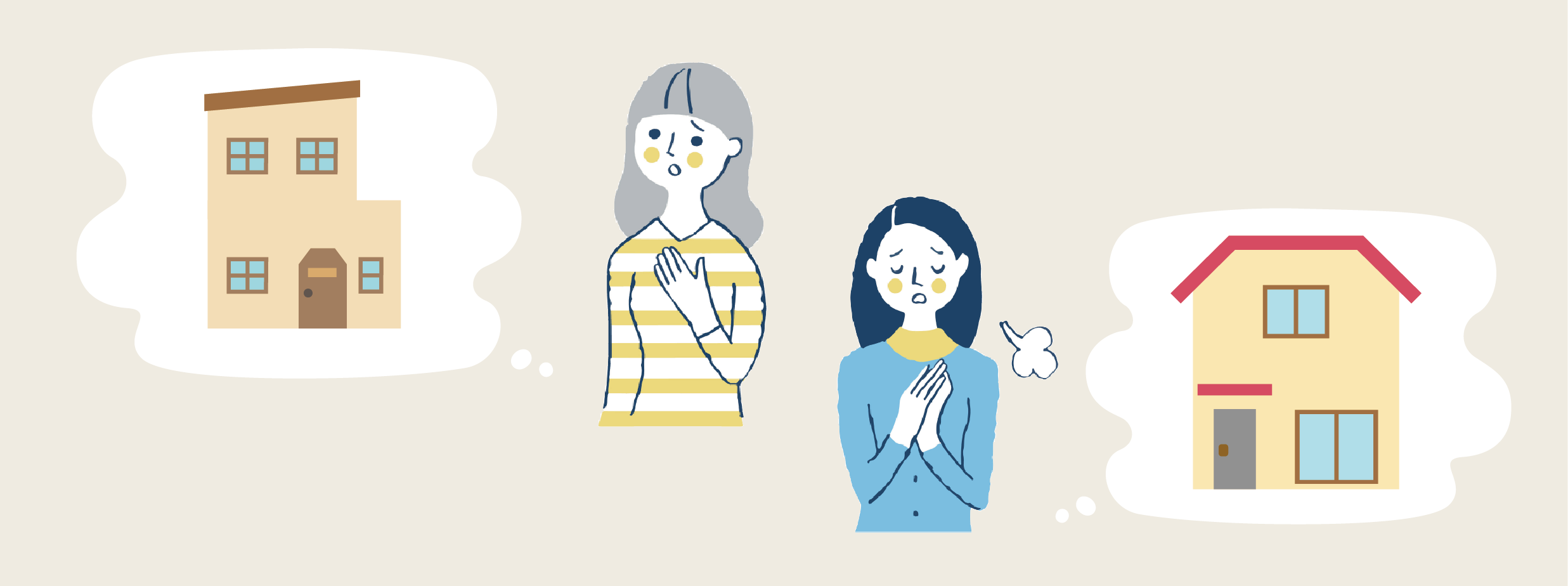 実家の遺品整理に悩む女性のイラスト